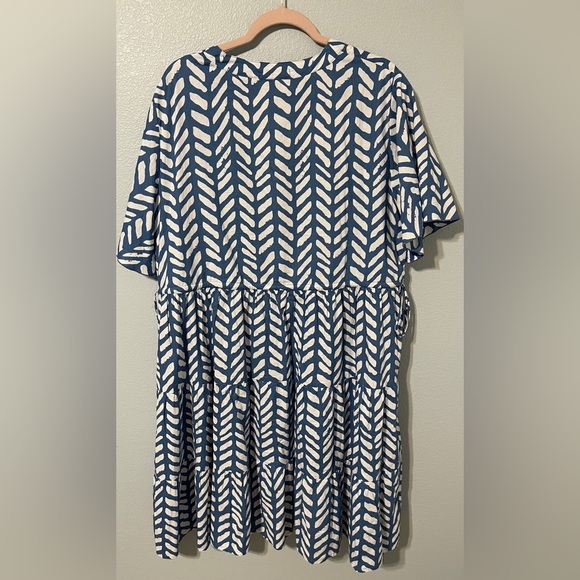Adrift Blue Herringbone Tiered Swing Dress Babydoll Boho Prairie Cottagecore 2XL - Picture 5 of 7